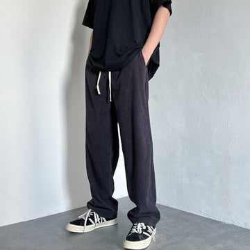 4 Colors Drawstring Corduroy Pants Men Fashion Cotton Casual Pants Men Streetwear Hip Hop Loose Straight Pants Mens Trousers aidase-shop